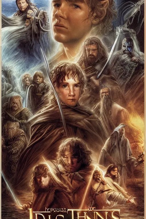 Prompt: epic fantasy journey, lotr, sandstorm, tom cruise, game of thrones, dragon, lord of the rings, the hobbit, stranger things, by drew struzan