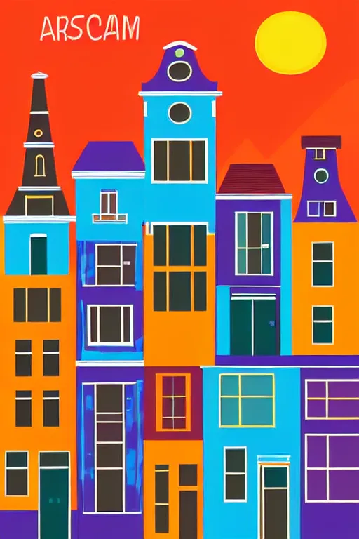 Image similar to minimalist boho style art of colorful amsterdam at sunrise, illustration, vector art