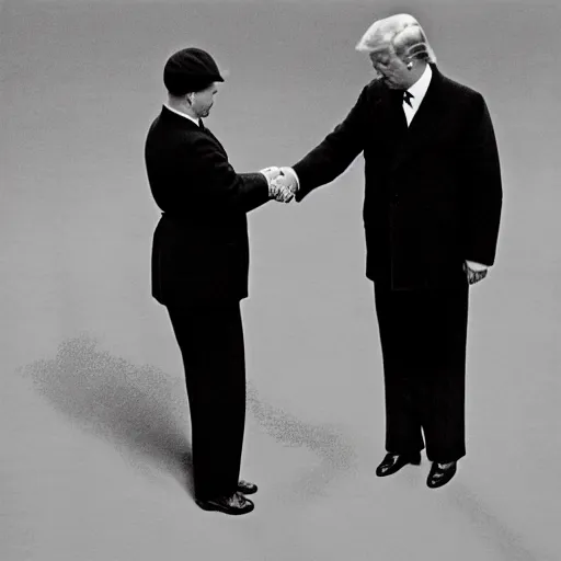 Prompt: donald trump and adolf hitler shaking hands, photography, hyper realism, germany, ww2, 8k,