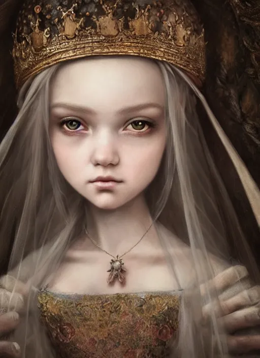 Image similar to highly detailed closeup portrait of a fairytale medieval princess, unreal engine, nicoletta ceccoli, mark ryden, lostfish, earl norem, global illumination, god rays, detailed and intricate environment