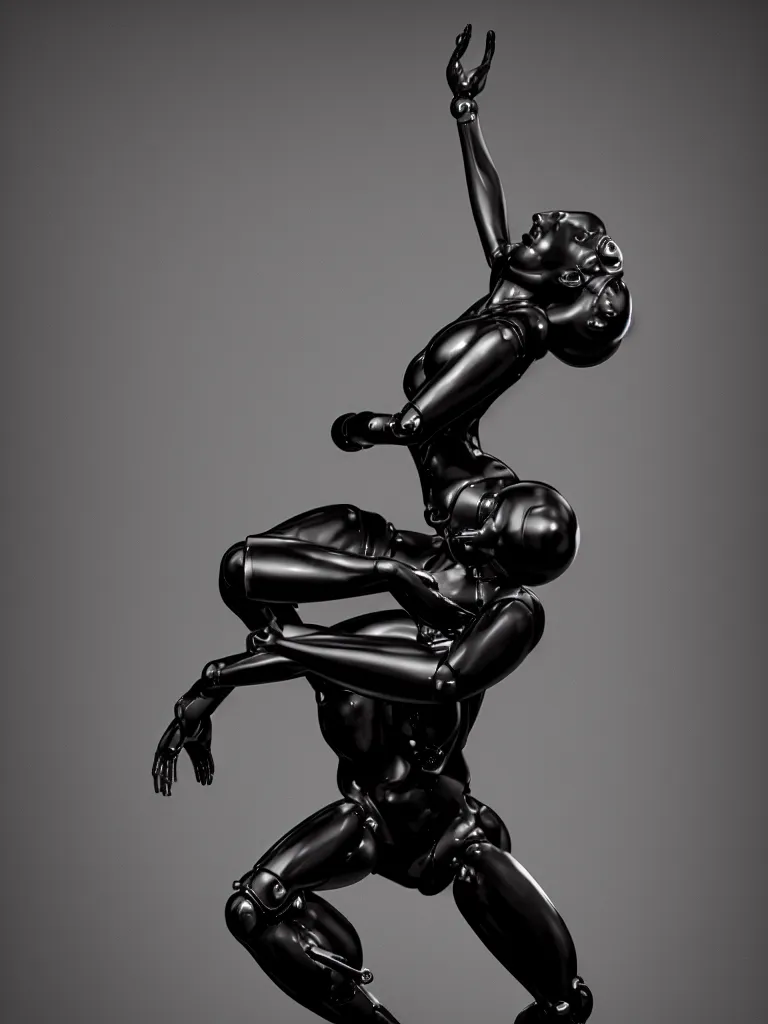 Prompt: The Discobolus of Myron sculpture as an I Robot, black paper, by mario feng, ray tracing, master shot, octane render, 8k, ultra hd, perfect light