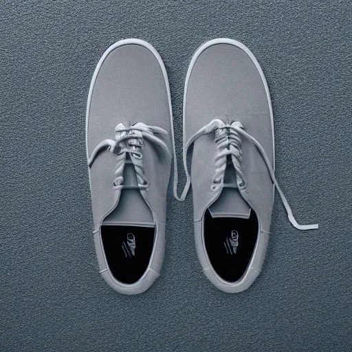 Prompt: a futuristic Vans shoe, gray background, photography, hyperrealistic, 4k