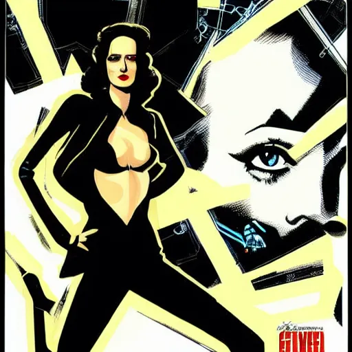 Image similar to eva green as high tech spy, art by jim steranko