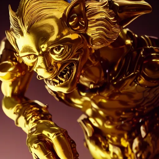 Prompt: Lucky Golden Goblin statue, bright art masterpiece artstation. hyper details, golden smooth material, sculpted by Alex Alice, Craig Mullins, yoji shinkawa, trending on artstation, beautifully lit, Peter mohrbacher, hyper detailed, insane details, intricate, elite, elegant, luxury, glittering light, CGsociety, hypermaximalist, golden ratio, treasure background, volumetric, octane render, weta digital, micro details, 3d sculpture