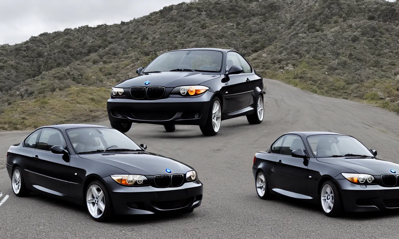 Image similar to beautiful black bmw 2 0 0 3 driving on the road uhd 4 k colors