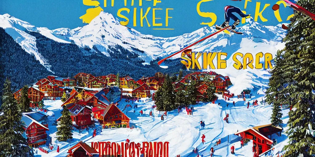 Prompt: poster for a ski resort