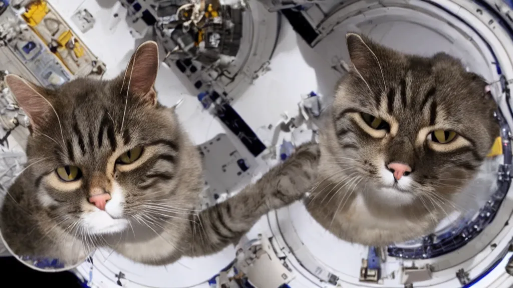 Image similar to Photo of a cat floating inside the ISS