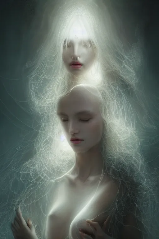 Image similar to the ghost of a beautiful girl, glow, intricate, ethereal, by wlop, by luis royo, by peter mohrbacher, hyper detailed, weta digital, ray trace, unreal engine, trending on artist, beautifully lit, cinematic, soft light, photorealistic, volumetric, realistic, glossy, 8 k post - production, masterpiece, luxury, smooth