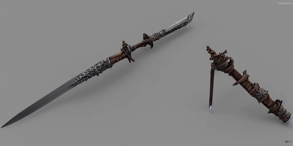 Image similar to sword design, shortsword, substance designer, weapon design, wood, steel, material, trending on artstation, cgsociety, art by gerald brom, greg rutkowski and artgerm and james jean and zdzisław beksinski, 8 k, unreal engine, c 4 d