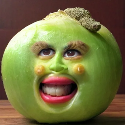 Image similar to tina turner face on a turnip vegetable