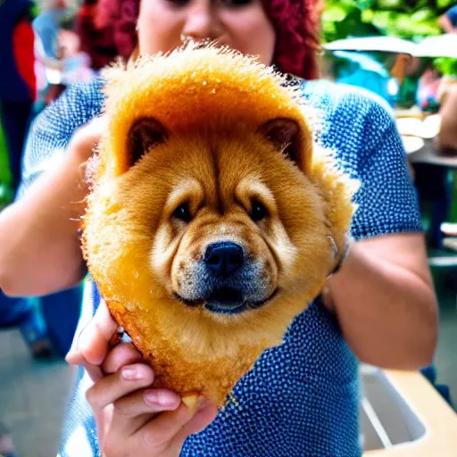 Image similar to a chow chow eating churros