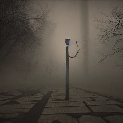 Image similar to a rotting banshee walking on an empty sidewalk at night, creepy atmosphere, realistic lighting