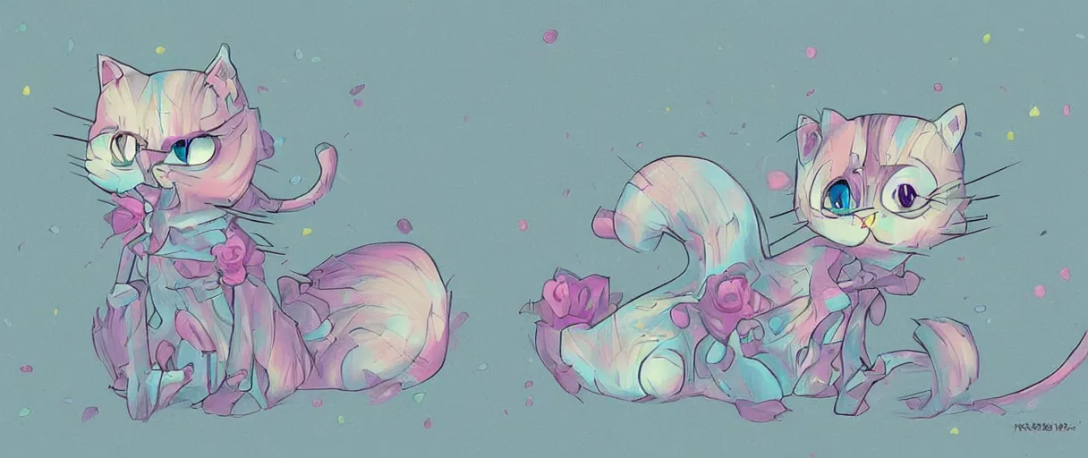 Image similar to kawaii pastel skeleton cat, digital art, pastel, colorful,