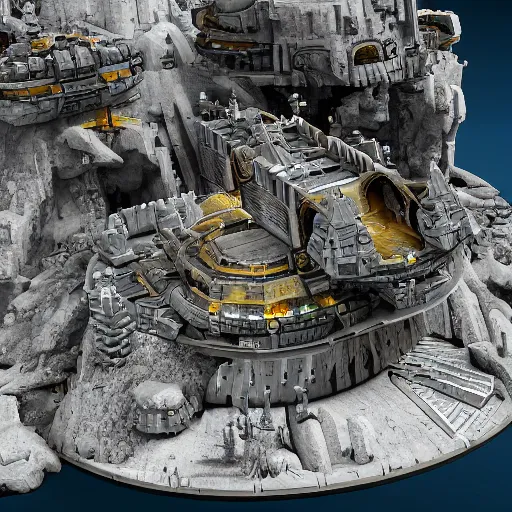Prompt: scifi imperial base perched on cliffs