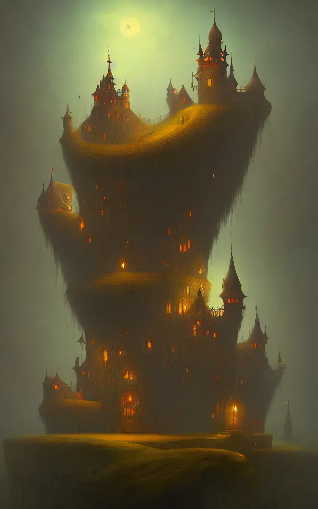 Image similar to a beautiful dark vintage abstract castle by Raja Ravi Varma and Gediminas Pranckevicius, trending on ArtStation.