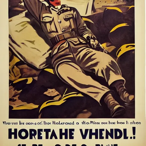 Image similar to a sleeping soldier is stung by a bumblebee, ww 2 allied propaganda poster, no text, highly detailed