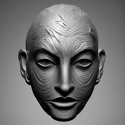 Image similar to drama acting mask shape crystal sculpture, isolate translucent, volumetric light, blooming effect, super details, ultra realistic, 8k octane render, art noveau