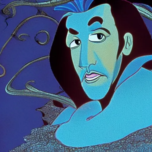 Prompt: nic cage in the little mermaid, disney,