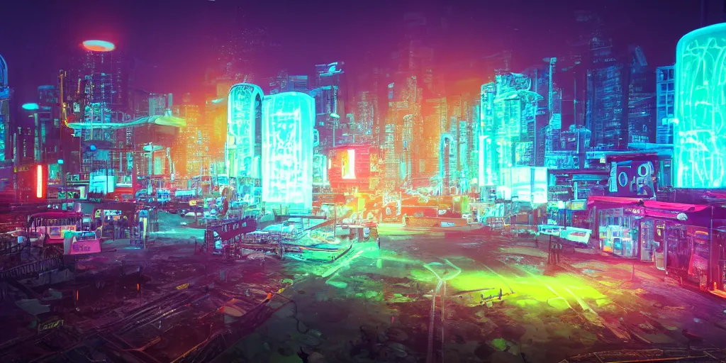 Image similar to Landscape, glowing, neon city, bioluminescent lighting, 4k realism, 8k realism, cinematic, photographic realism