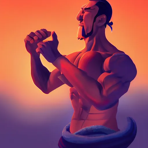 Image similar to upper body illustration of a samurai master, evil look, strong chest, muscular body, mattepainting concept blizzard pixar maya engine on stylized background splash comics global illumination lighting artstation, sharp focus, lois van baarle, ilya kuvshinov, rossdraws