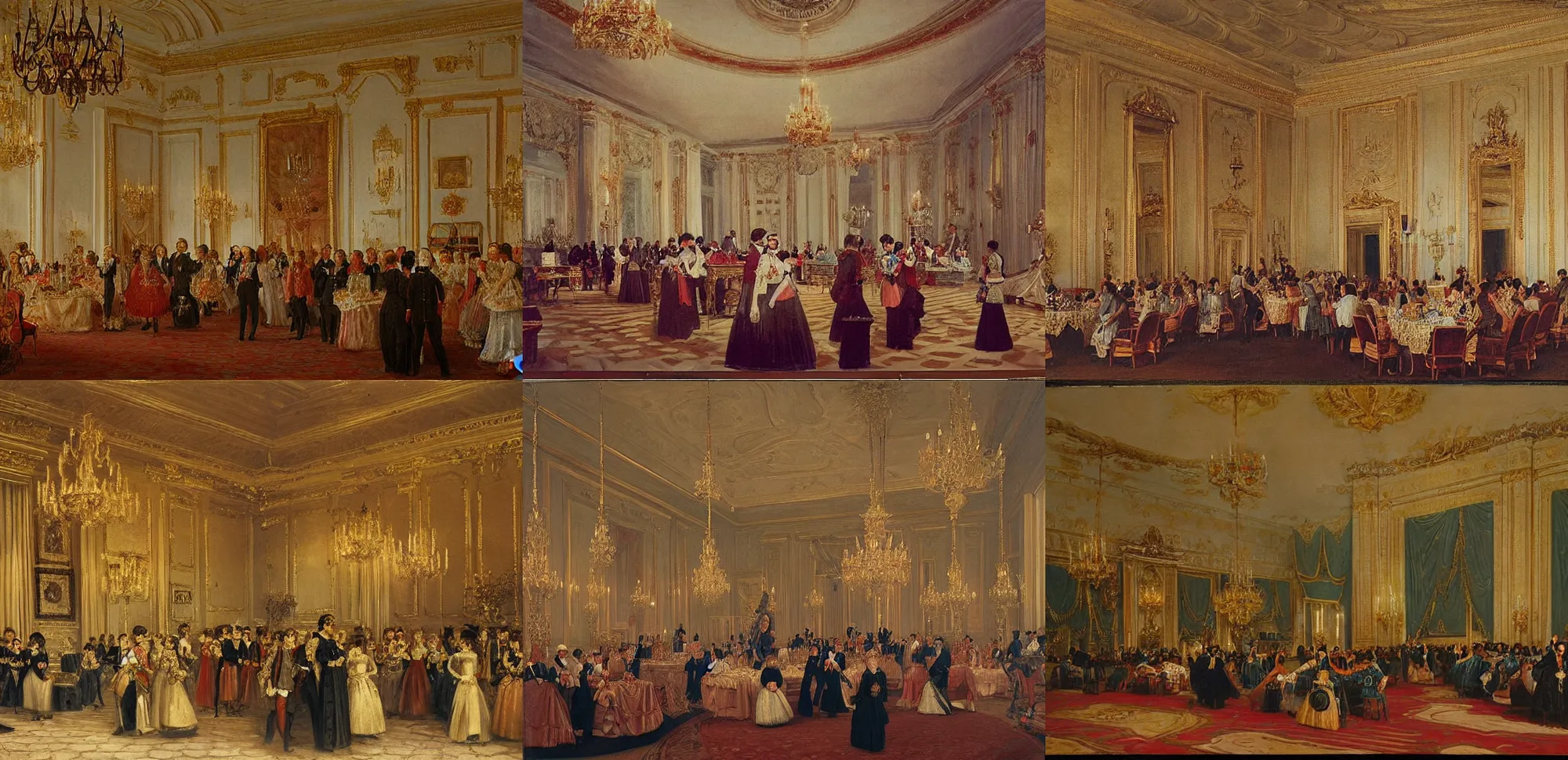 Prompt: first fancy ball in palace, natasha rostova, moscow, interior with lot of people, early 1 9 century, art by wilhelm gause