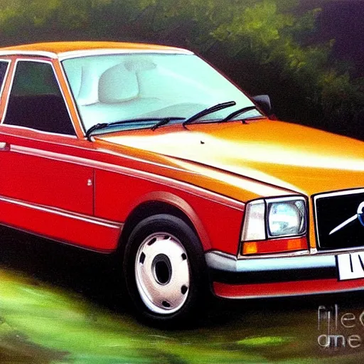 Image similar to volvo 240, oil painting, raphael high renaissance, stunning details