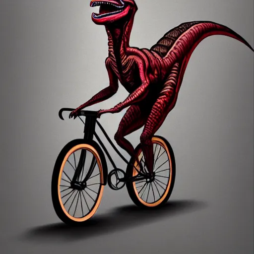 Image similar to velociraptor riding a bike, modernism, trending on artstation, make it look like it was created with dall - e 2