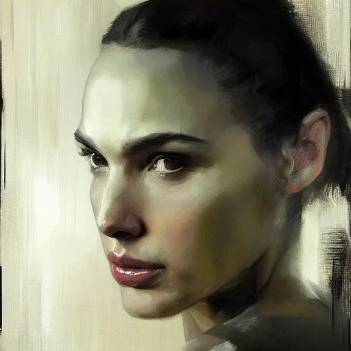 Image similar to portrait of gal gadot, shades of gray by jeremy mann