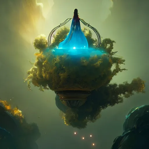 Image similar to within a flower the whole and finite capsule apparent with awe the apparition, an idea seep's into infinity highly detailed in volumetric latent space, golden turquoise steampunk, high contrast cinematic light, mystical shadows, sharp focus, divine realm of gods, octane render, artist by greg rutkowski,