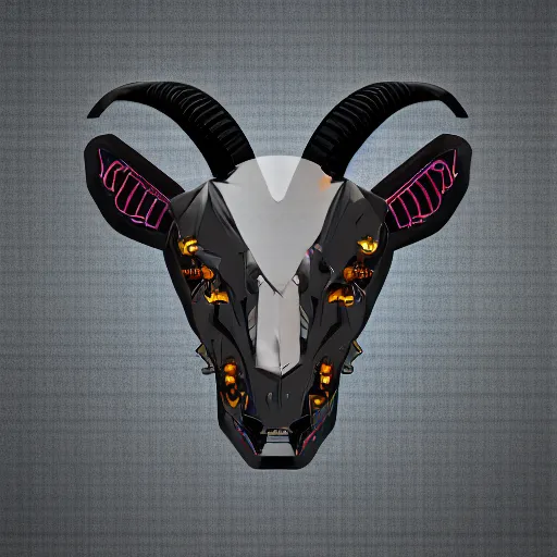 Prompt: cybernetic evil goat head merged with complex circuitry and machinery