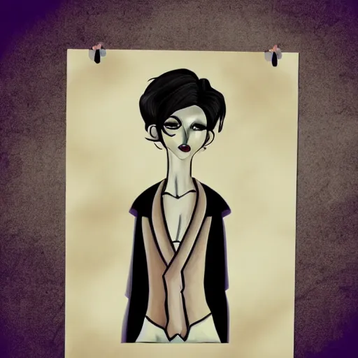 Image similar to young man portrait, black hair, skinny, corpse bride art style