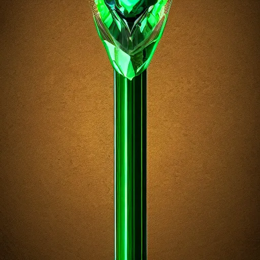 Image similar to fantasy dark magic staff with shiny emerald in the middle, high detail, digital art, beautiful , concept art,fantasy art, 4k