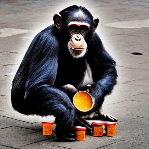 Prompt: a chimpanzee picking up pennies on a street in manhattan, depth of field, breathtaking, detailed and intricate environment, 8 k resolution, hyperrealistic