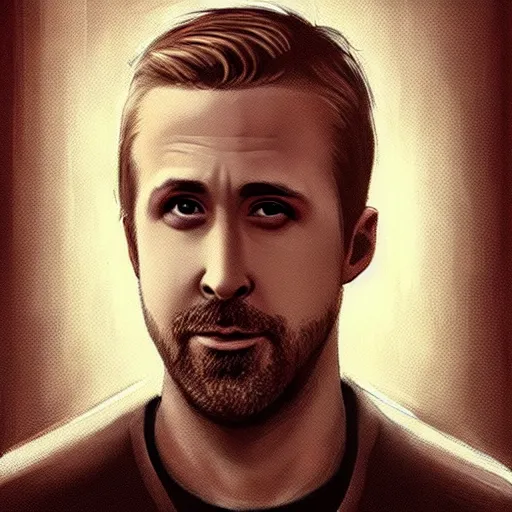 Image similar to “Portrait of Ryan Gosling by Greg Rutkowski, young, attractive, highly detailed portrait, scifi, digital painting, artstation, concept art, smooth, sharp foccus ilustration, Artstation HQ”