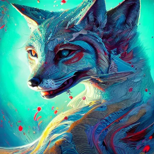 Prompt: hyper detailed ultra sharp, trending on artstation, vibrant aesthetic, bloodwave, colorful, psychedelic, ornate, intricate, digital painting, concept art, smooth, sharp focus, illustration, anthropomorphic fox, art by artgerm and greg rutkowski and h. r. giger, 8 k