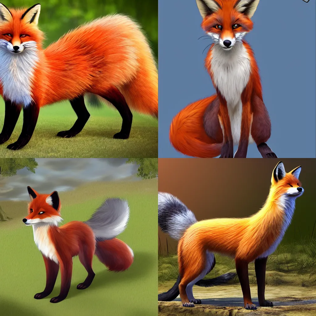 Prompt: prompt realistic furry fox with big long tail