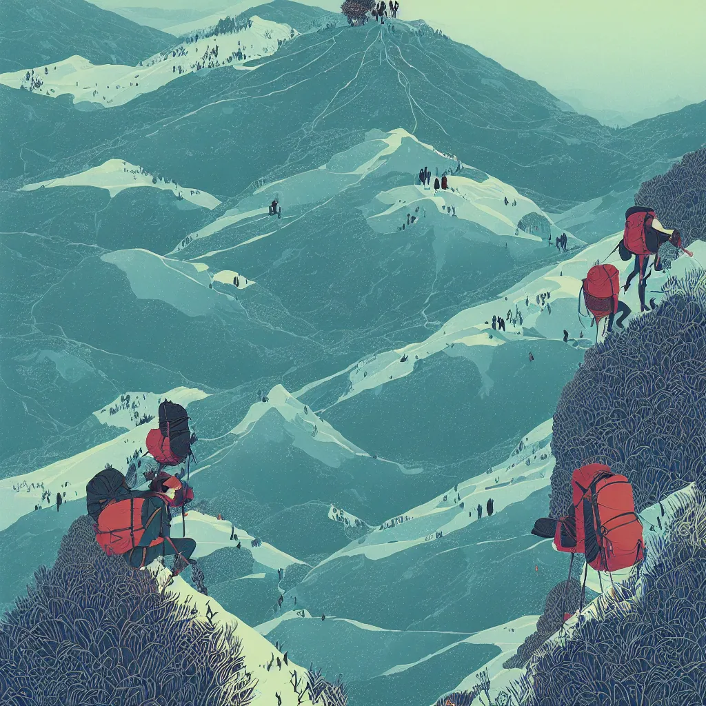 Image similar to backpacker on ridgeline in mountains by victo ngai