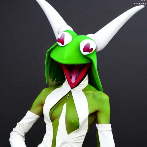 Image similar to kermit the frog as ragyo kiryuin from kill la kill, anime