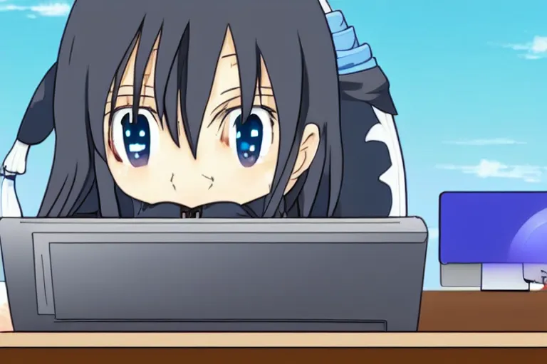 Image similar to anime whale using a computer, anime whale, anime screencap