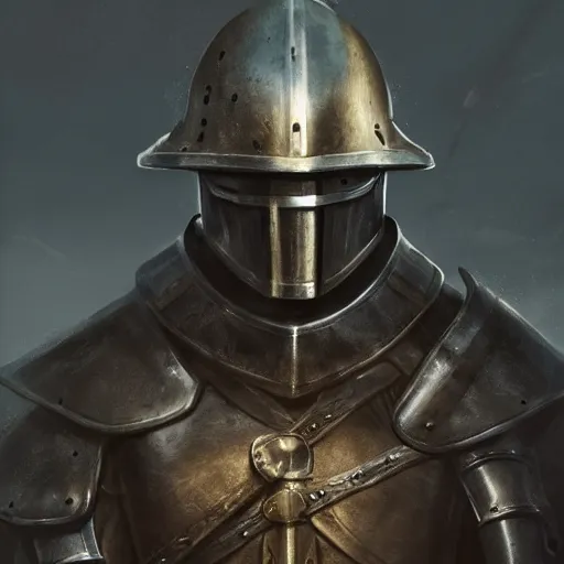 Prompt: Closeup of frustrated male medieval sergeant with a {short} beard and a steel open face helm wearing a black!!!! and yellow tabard over a steel breastplate and a black gambeson, face visible, intricate, dramatic lighting, illustration by Greg Rutkowski, ArtStation, digital art, fantasy