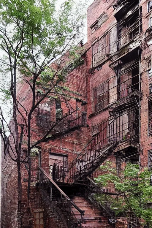 Image similar to (((((a ramshackle Manhattan brick brownstone deep in the forest))))) by Joon Ahn!!!!!!!!!!!!!!!!!!!!!!!!!!!