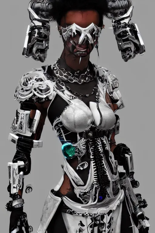 Image similar to white cyborg fashion shot, maasai punk warriors, fractal decorations, unreal engine, trending on artstation,