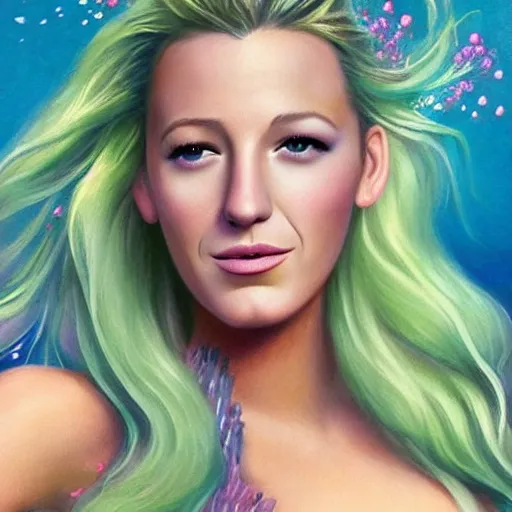 Image similar to blake lively as a mermaid, pastel tones, fantasy art