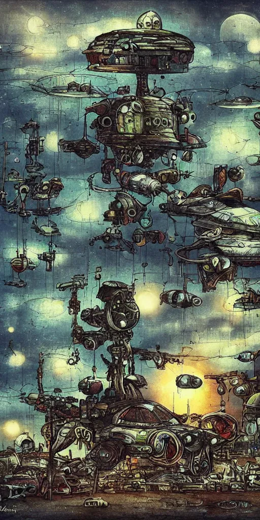Image similar to a spaceship junkyard scene by alexander jansson