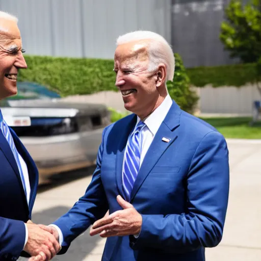 Prompt: michael scott shaking hands with joe biden, press photo, hd, detailed