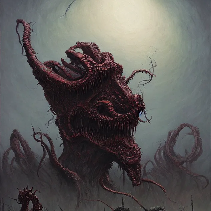 Image similar to 4k eldritch horror monster, art by greg rutkowski, art by zdzisław Beksiński