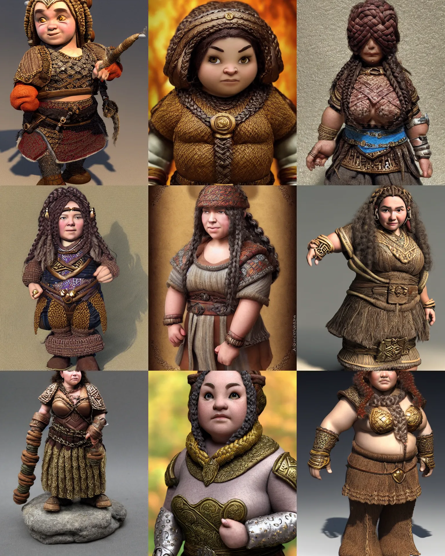 Prompt: female dwarven noblewoman, chubby short stature, braided intricate hair, by diego velazquezs