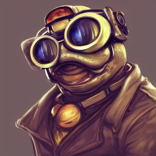 Prompt: a profile picture of a toad with steampunk googles, by ROSS tran, 4k