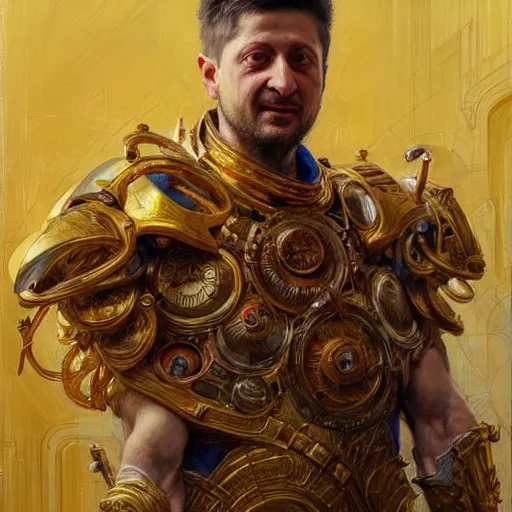 Prompt: highly detailed full portrait of volodymyr zelensky, art by donato giancola and ruan jia and carl larsson and magali villeneuve. trending on artstation, intricate details, energetic composition, golden ratio, concept art, illustration, elegant art