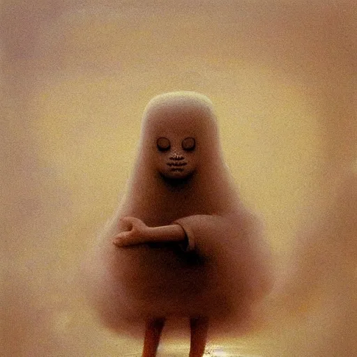 Prompt: cute cloud person by Zdzslaw Beksinski